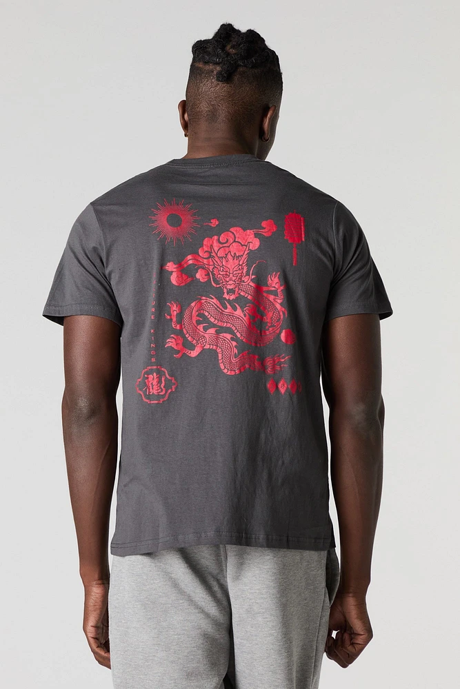 T-shirt à imprimé Dragon Rouge