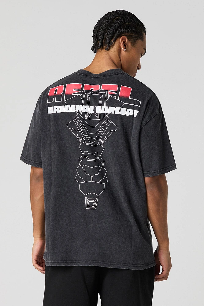 T-shirt délavé à imprimé Rebel