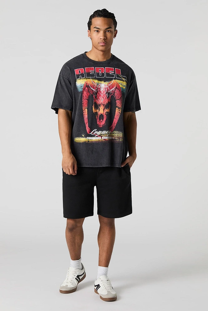 T-shirt délavé à imprimé Rebel
