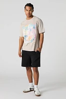 T-shirt délavé à imprimé Long Beach California