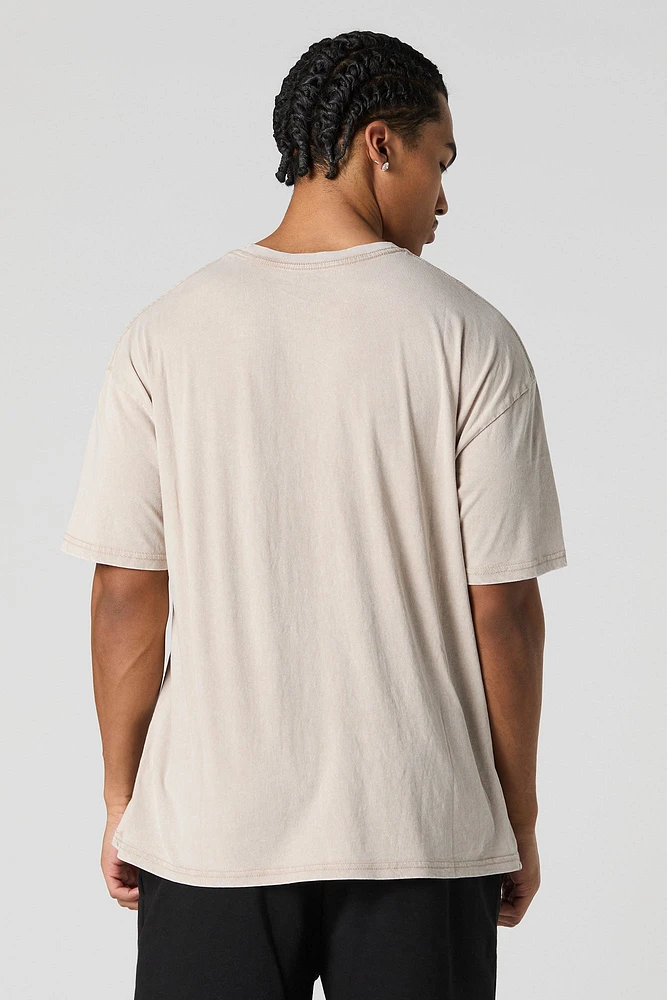 T-shirt délavé à imprimé Long Beach California