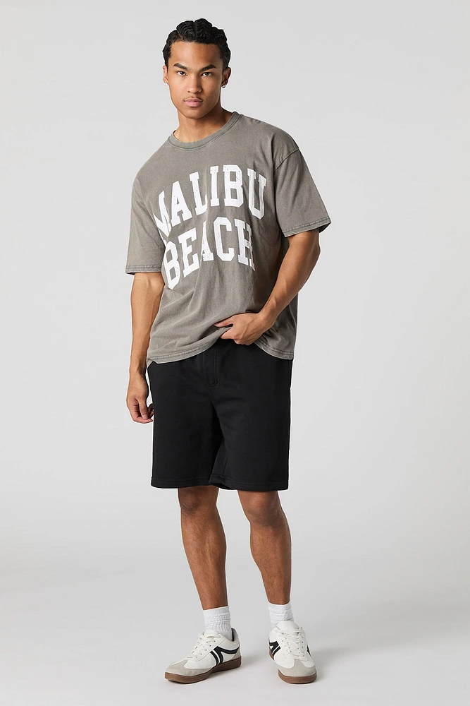 T-shirt délavé à imprimé Malibu Beach