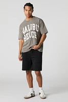 T-shirt délavé à imprimé Malibu Beach