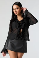 Chiffon Self Tie Flyaway Long Sleeve Top