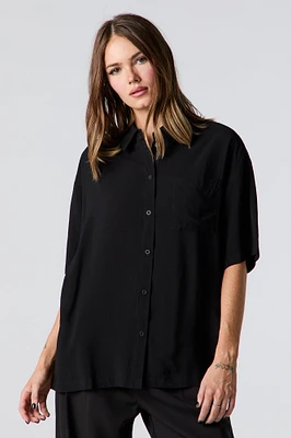 Oversized Short Sleeve Button-Up Top