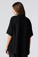 Oversized Short Sleeve Button-Up Top