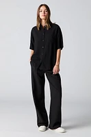 Oversized Short Sleeve Button-Up Top