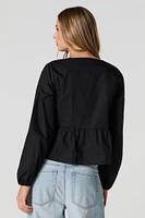 Poplin Tie Front Long Sleeve Top