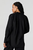 Linen-Blend Oversized Button-Up Top
