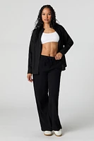 Linen-Blend Oversized Button-Up Top
