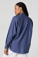 Linen-Blend Oversized Button-Up Top
