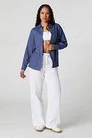 Linen-Blend Oversized Button-Up Top