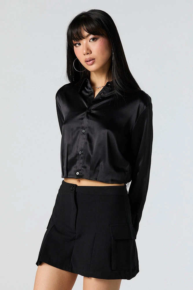 Satin Collared Crop Top