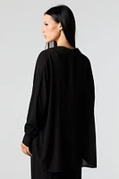 Crinkle Oversized Button-Up Top