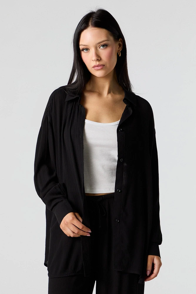Crinkle Oversized Button-Up Top