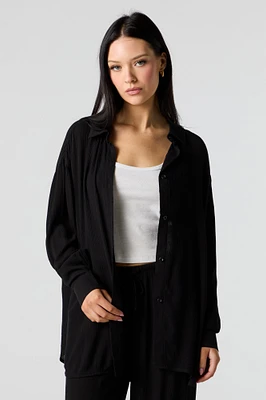 Crinkle Oversized Button-Up Top