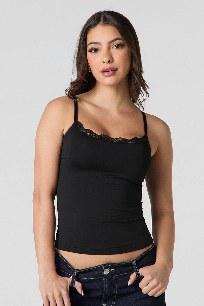Contour Lace Trim Cami with Built-In Cups