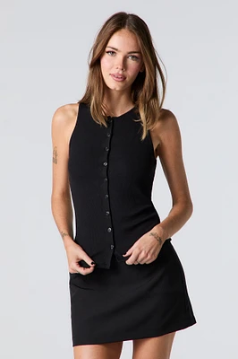 Ribbed Knit Button Front Tank