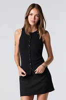 Ribbed Knit Button Front Tank