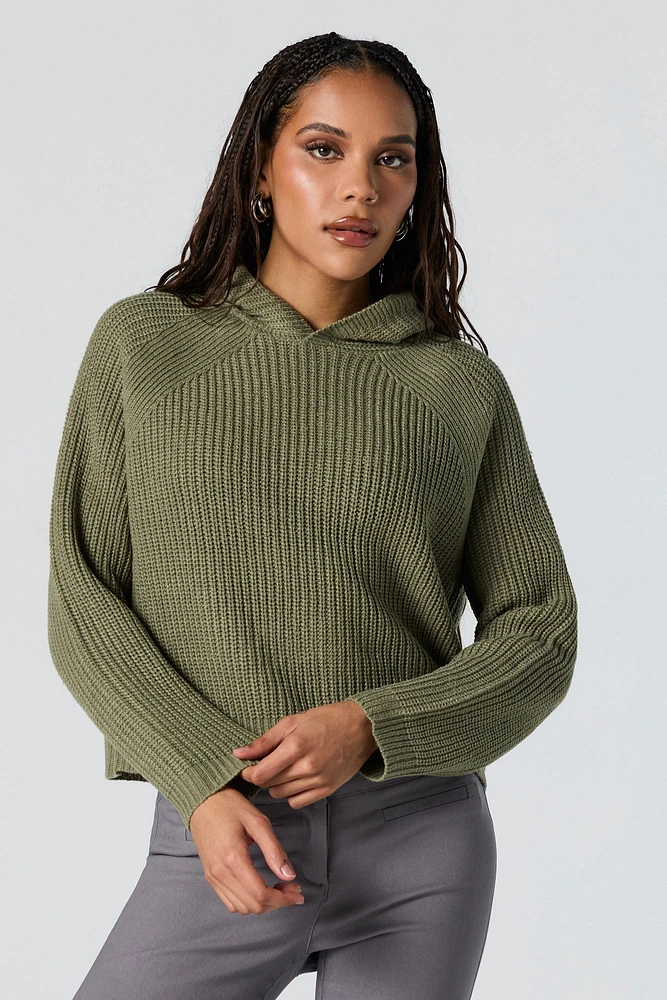 Ribbed Knit Hooded Sweater