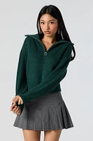 Ribbed Knit Quarter Zip Cropped Sweater