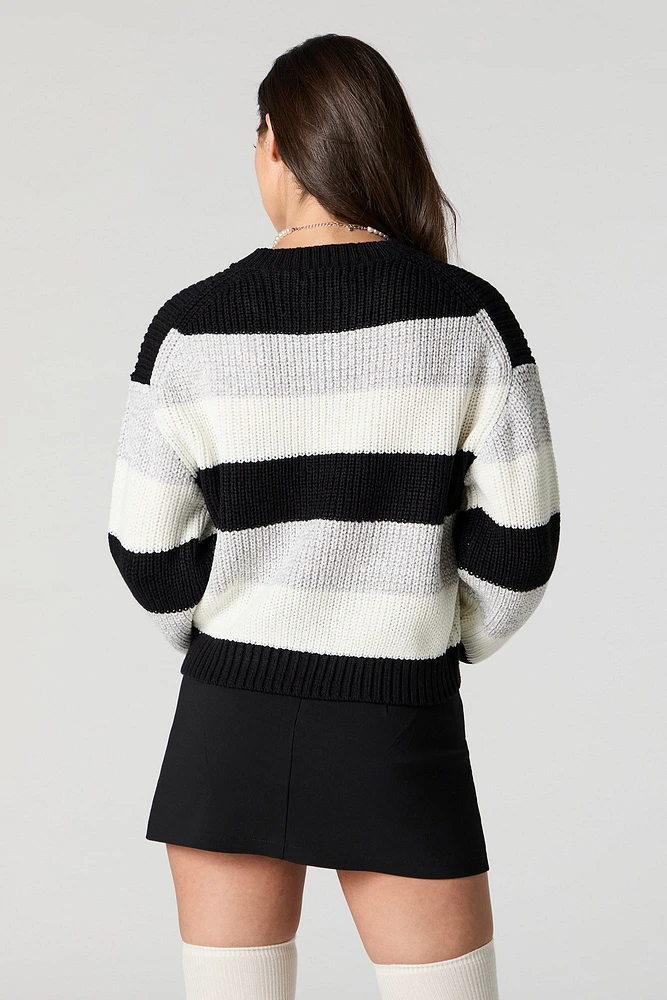 Wide Striped Ribbed Knit Sweater