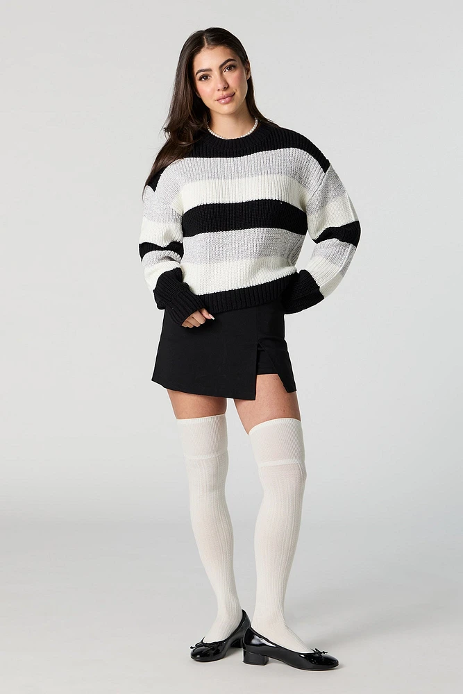 Wide Striped Ribbed Knit Sweater