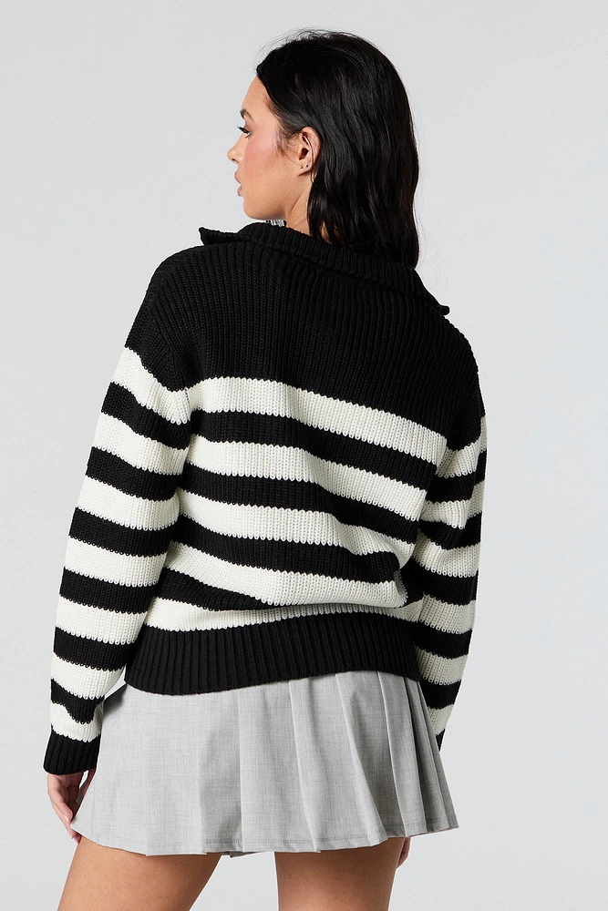 Striped Knit Quarter Zip Sweater