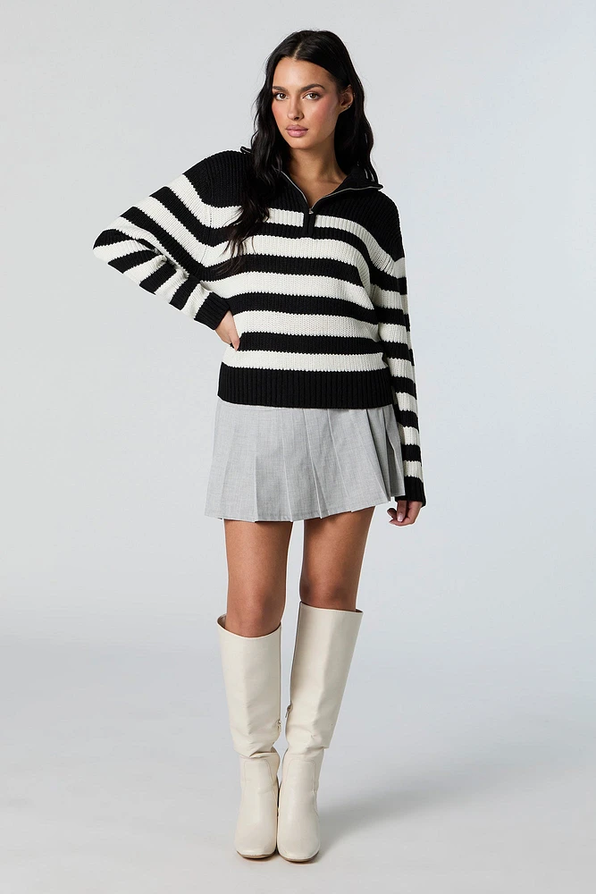 Striped Knit Quarter Zip Sweater