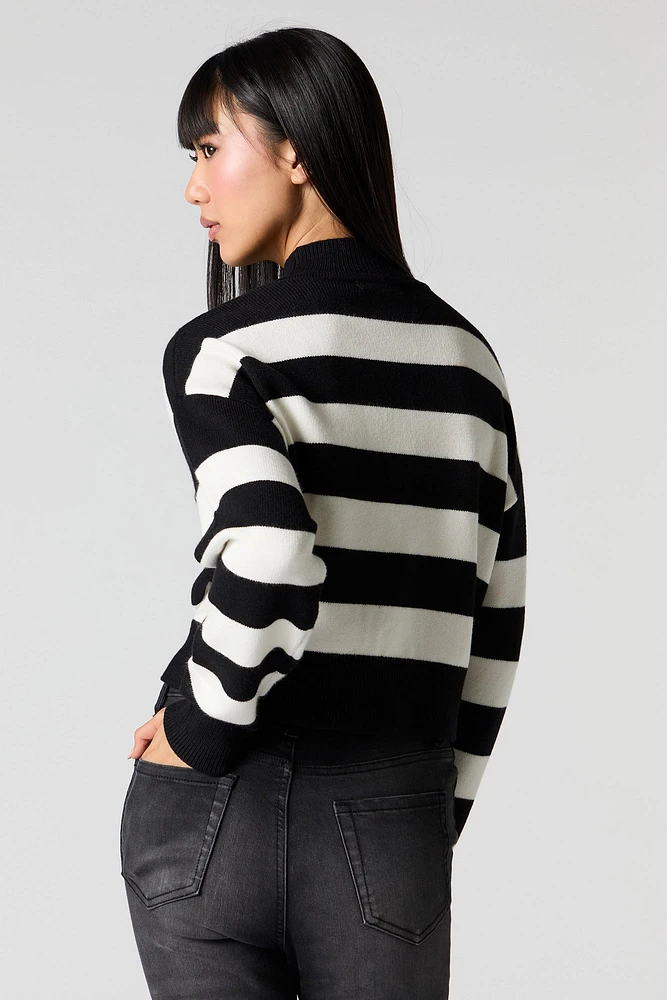 Striped Knit Mock Neck Sweater