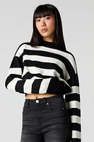 Striped Knit Mock Neck Sweater