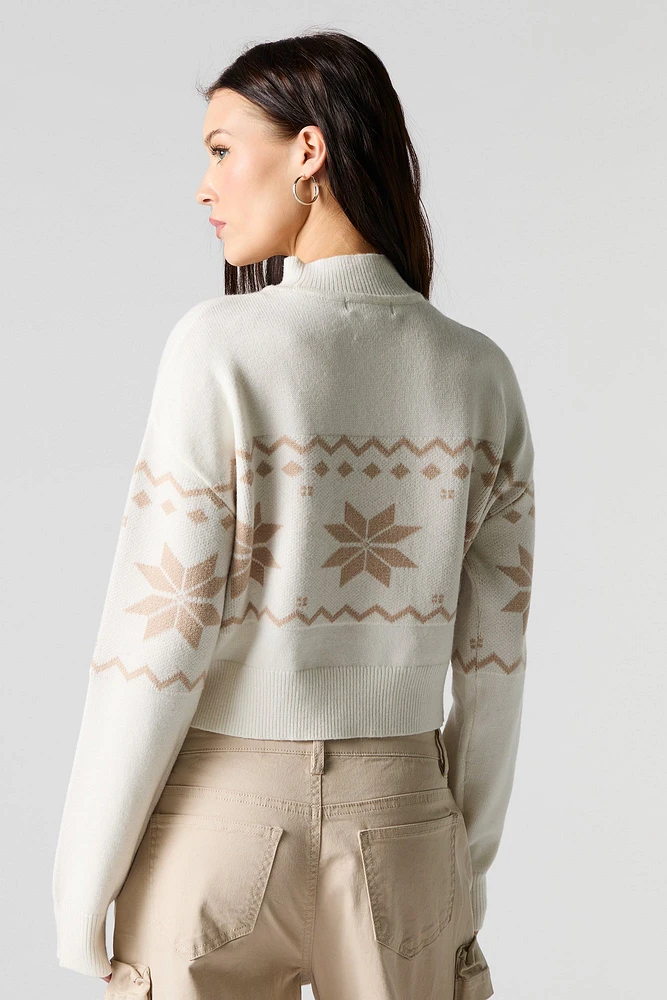 Jacquard Knit Mock Neck Sweater