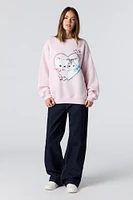 Kitten Graphic Rhinestone Fleece Sweatshirt