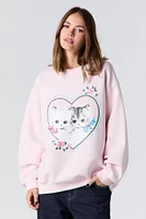 Kitten Graphic Rhinestone Fleece Sweatshirt