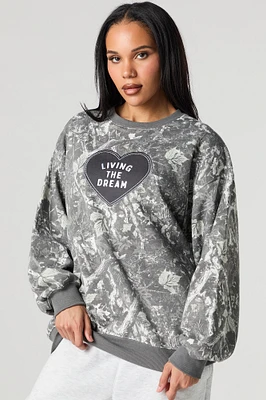 Chandail en molleton avec motif brodé Living The Dream et camouflage