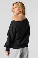 Embroidered Off Shoulder Fleece Sweatshirt