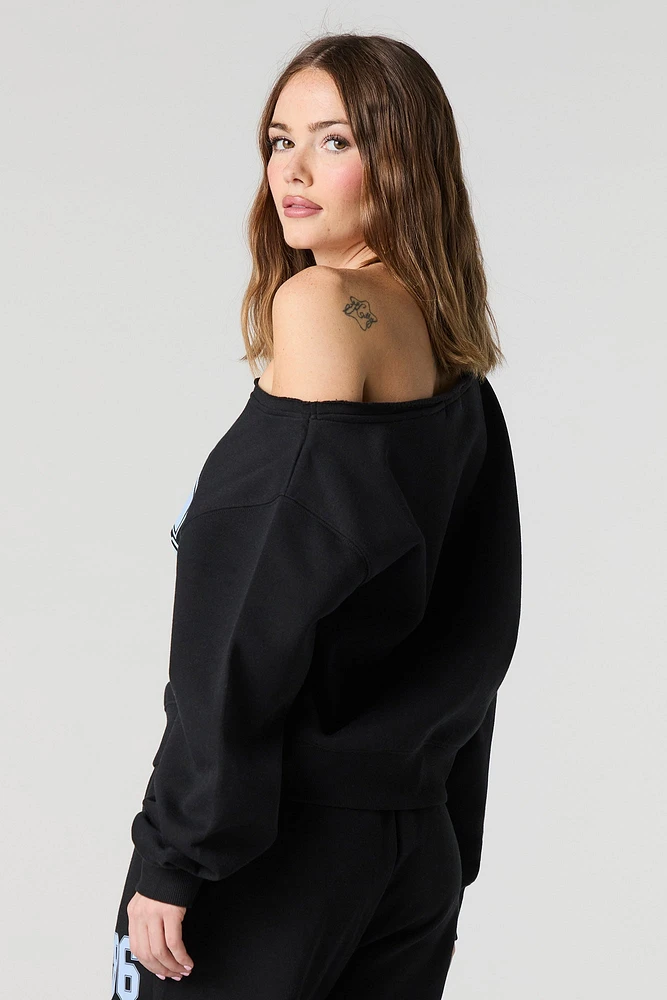 HD Print Off Shoulder Fleece Sweatshirt