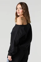 HD Print Off Shoulder Fleece Sweatshirt