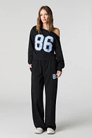 HD Print Off Shoulder Fleece Sweatshirt