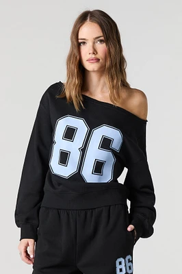 HD Print Off Shoulder Fleece Sweatshirt