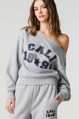 HD Print Off Shoulder Fleece Sweatshirt