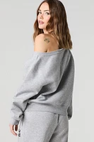 HD Print Off Shoulder Fleece Sweatshirt