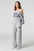 HD Print Off Shoulder Fleece Sweatshirt