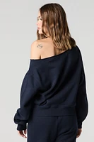 HD Print Off Shoulder Fleece Sweatshirt