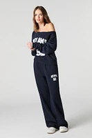 HD Print Off Shoulder Fleece Sweatshirt