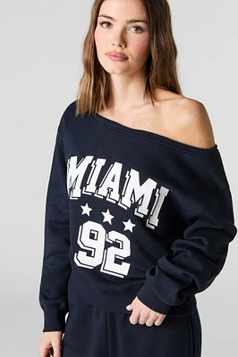 HD Print Off Shoulder Fleece Sweatshirt