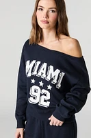 HD Print Off Shoulder Fleece Sweatshirt