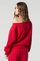 HD Print Off Shoulder Fleece Sweatshirt