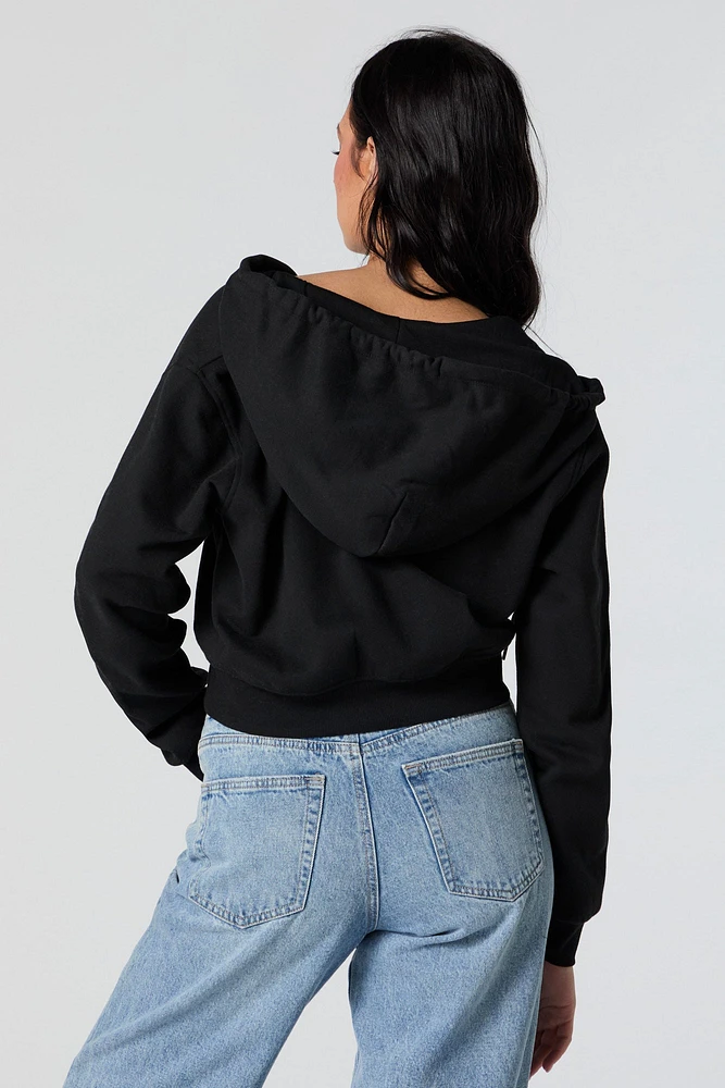 Soft Fleece Zip-Up Cropped Hoodie