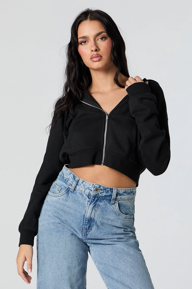 Soft Fleece Zip-Up Cropped Hoodie